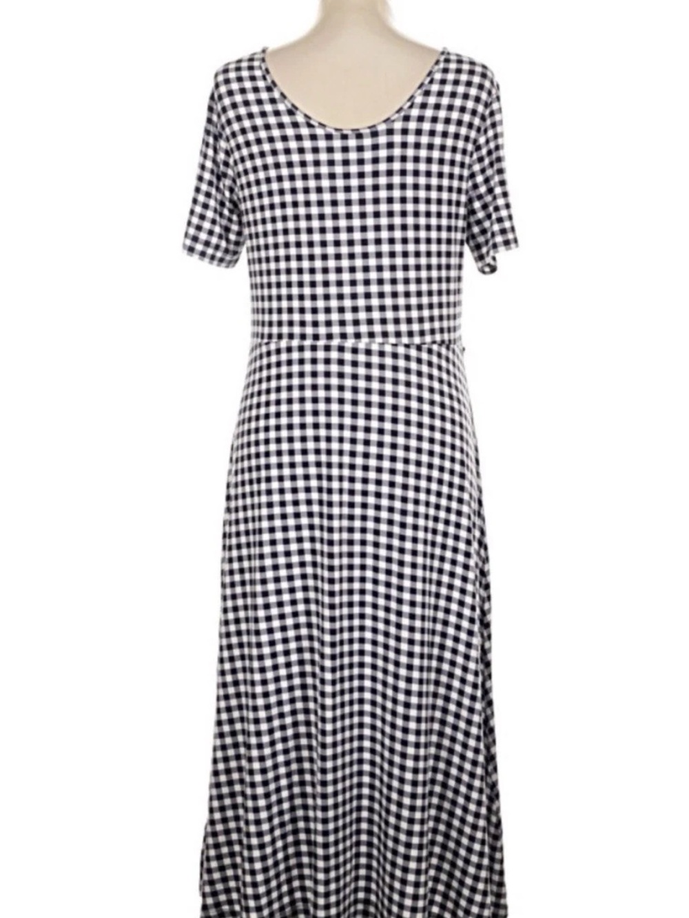 Draper James Tammy Gingham T-Shirt Dress In Navy Blue Size L Midi Preppy NWT New